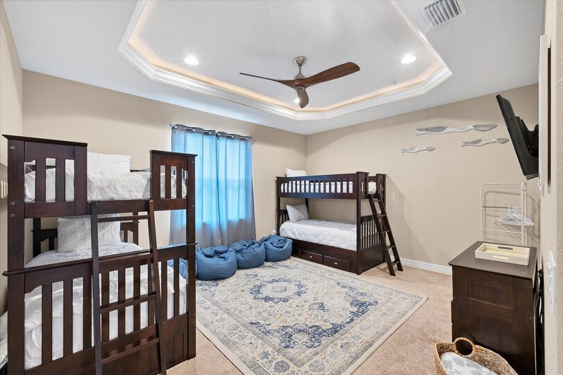 Guest bedroom 4 features 2 twin over twon bunkbeds and 43-inch Smart TV