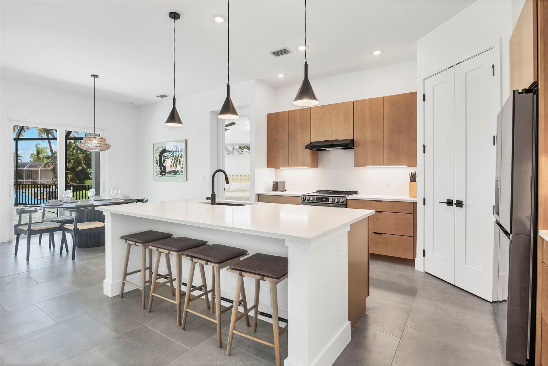 Beautiful, fully-equipped kitchen with brand new appliances. Kitchen island seats 4