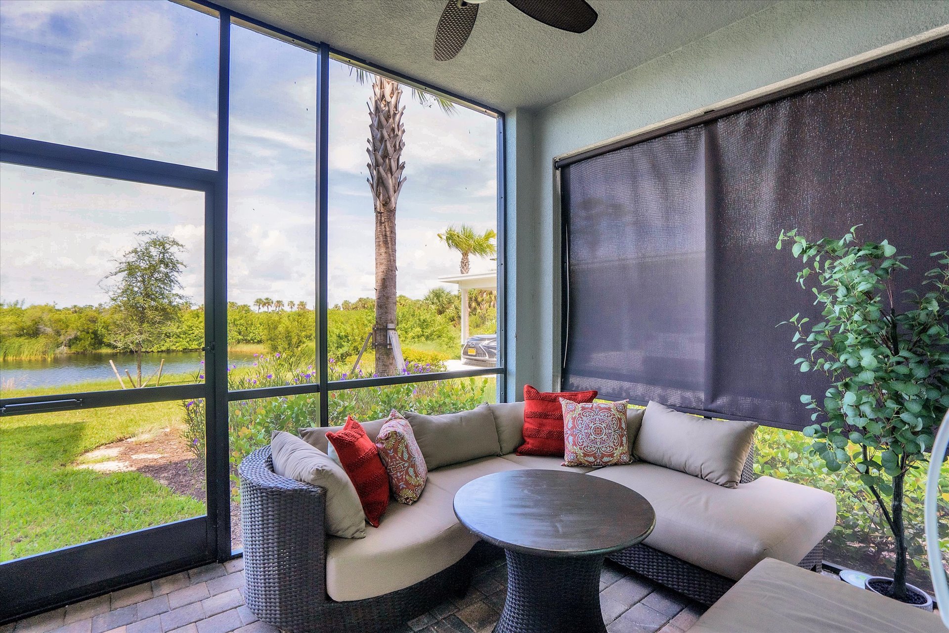 Patio overlooking pond and nature preserve beyond