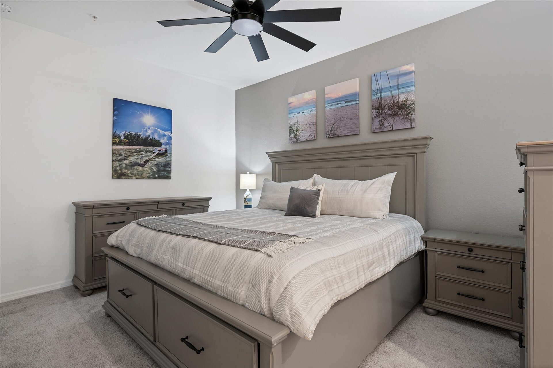 The primary bedroom has a King bed