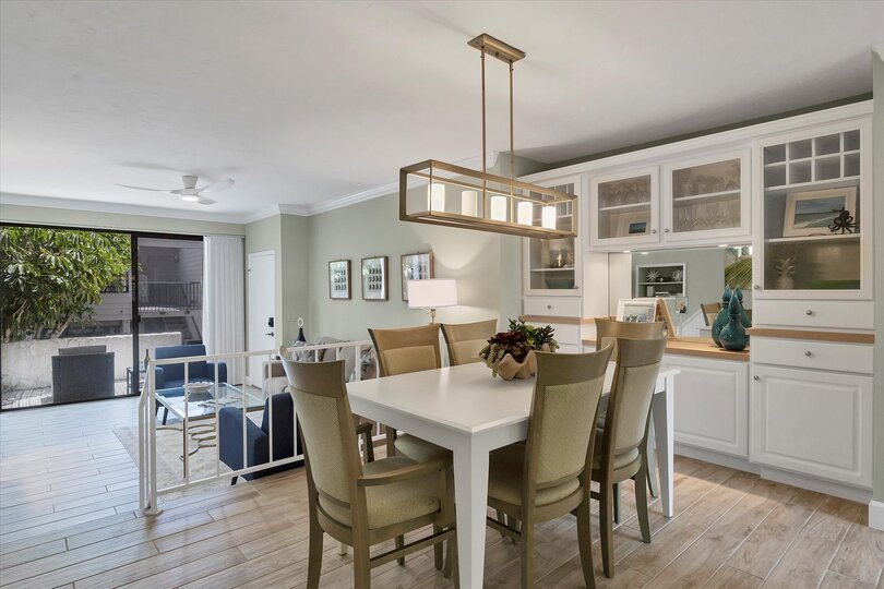 Dining area overlooking living room. Dining table seats 6