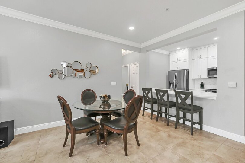 Dine at the formal dining table with seating for 4