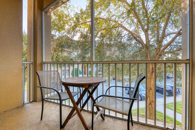 Enjoy a cup of coffee on the private balcony