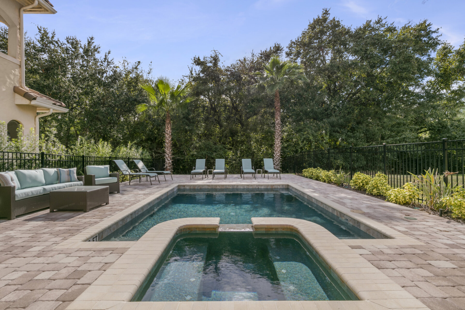 Step out onto your south-facing pool deck