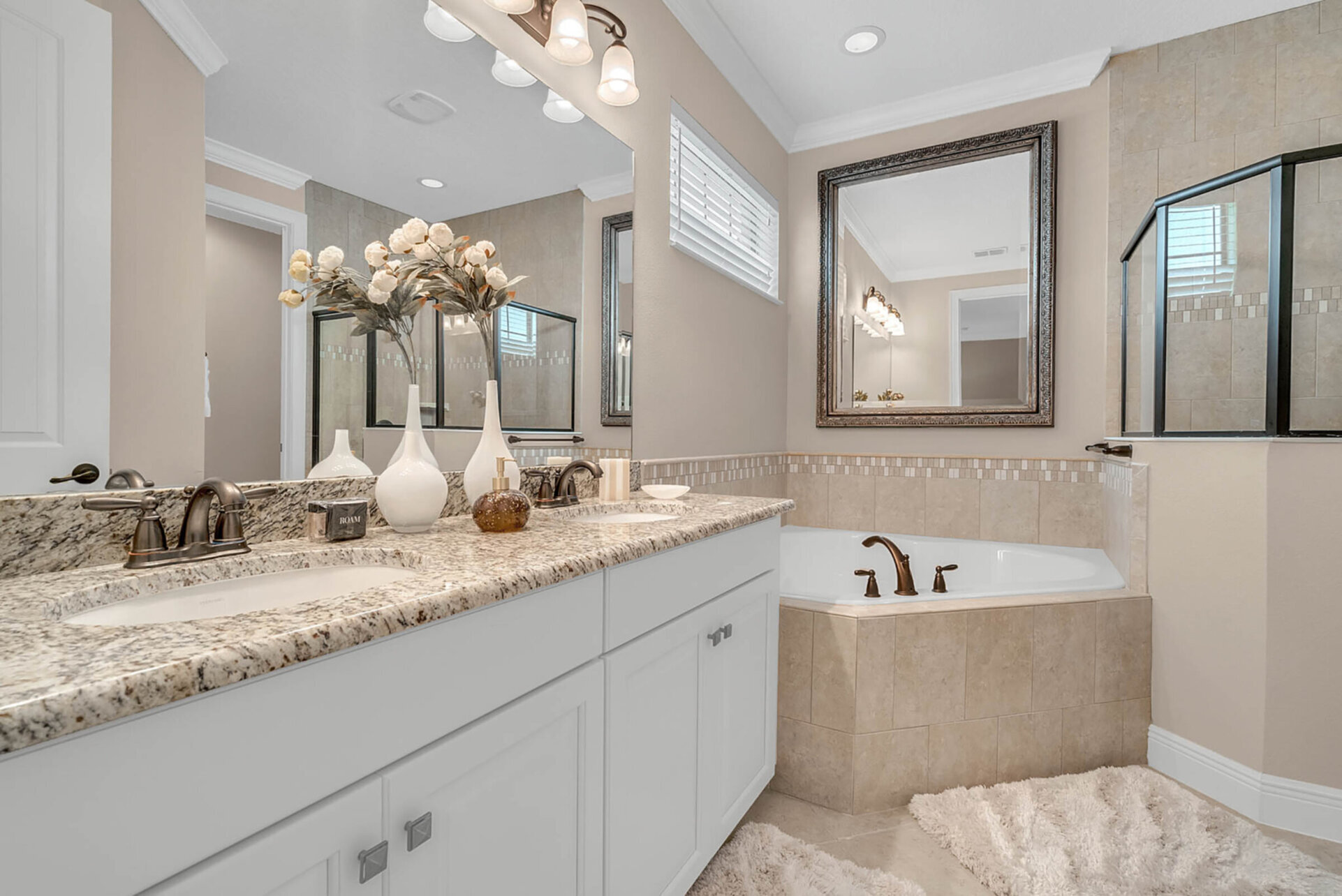 The beautiful ensuite master bathroom with Italian decor