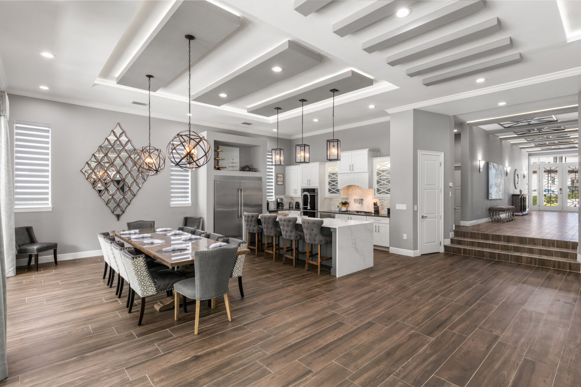 Admire the urban-modern style of the living area