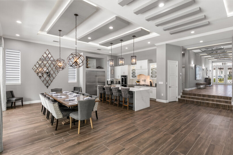 Admire the urban-modern style of the living area