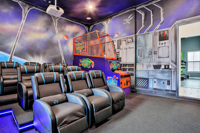 Gather the whole family to get comfortable in one of the 9 theater-style seats