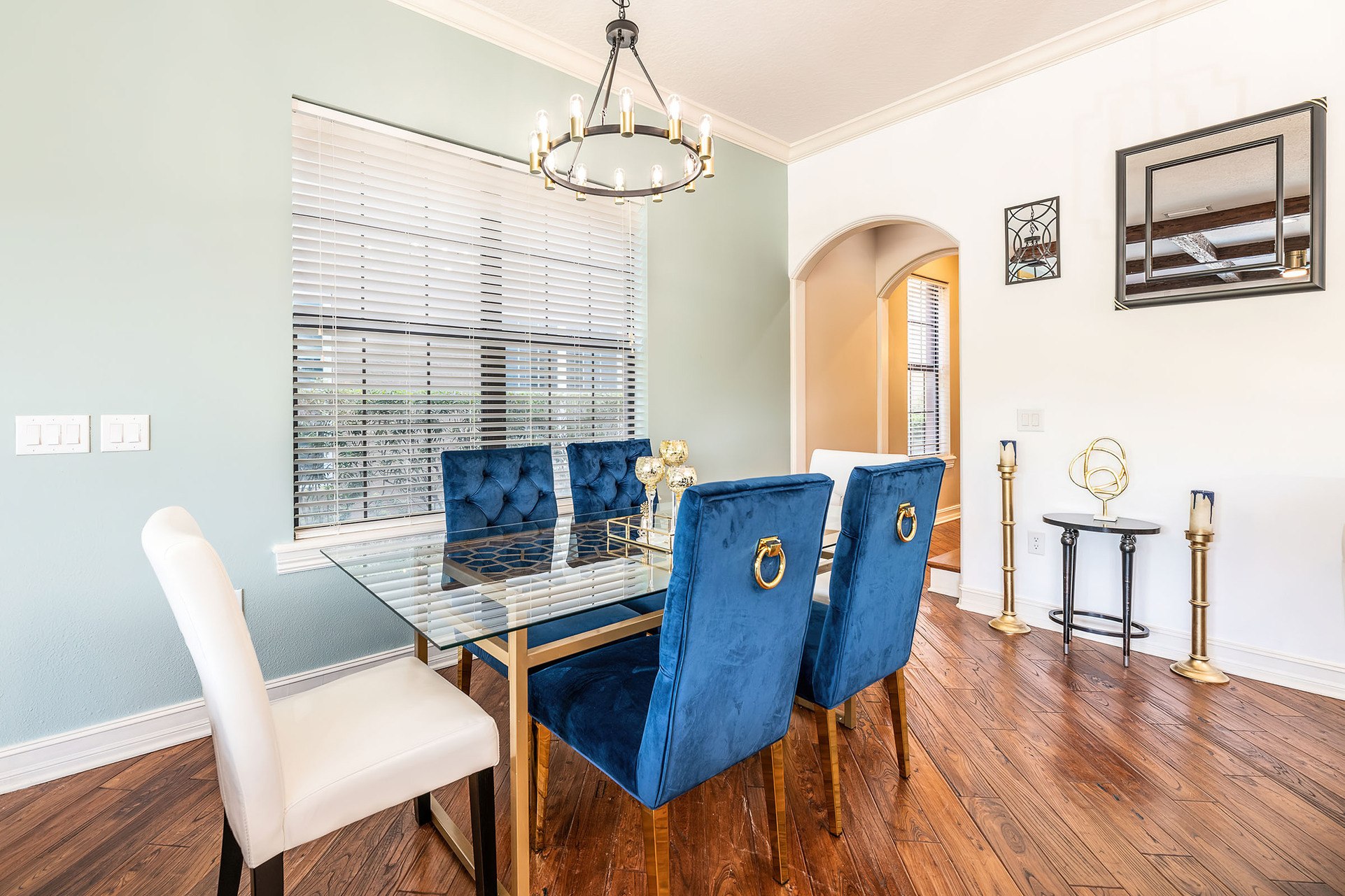 The first of two formal dining tables