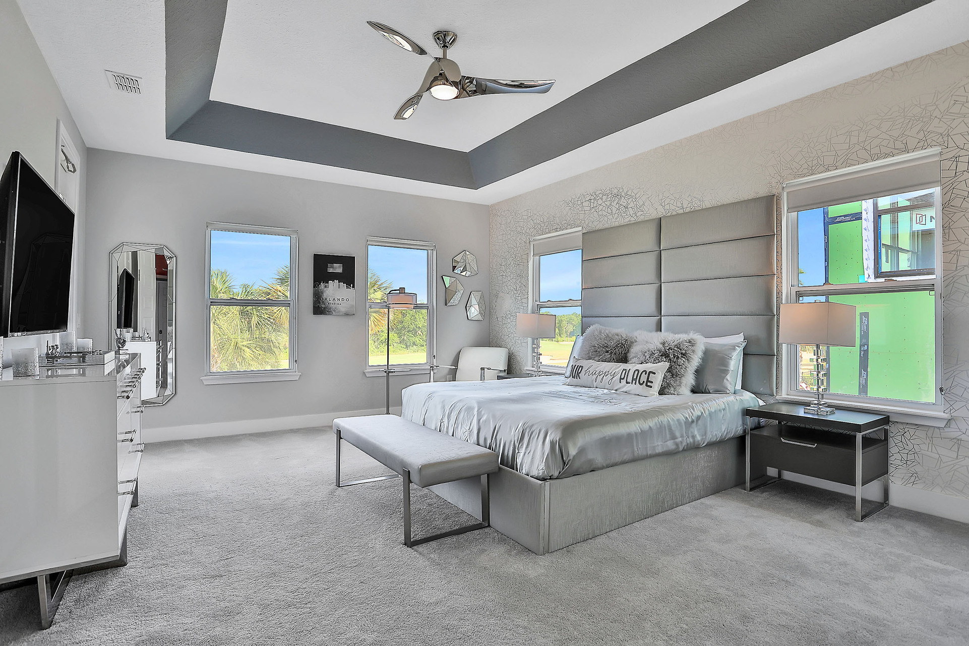 Large en suite with balcony access and views of the golf course