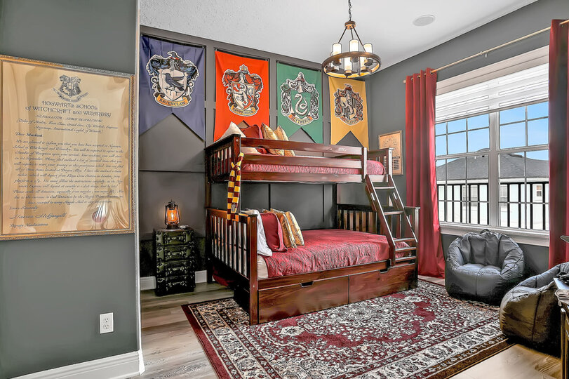 Kids will love this wizarding-themed bedroom on the second floor