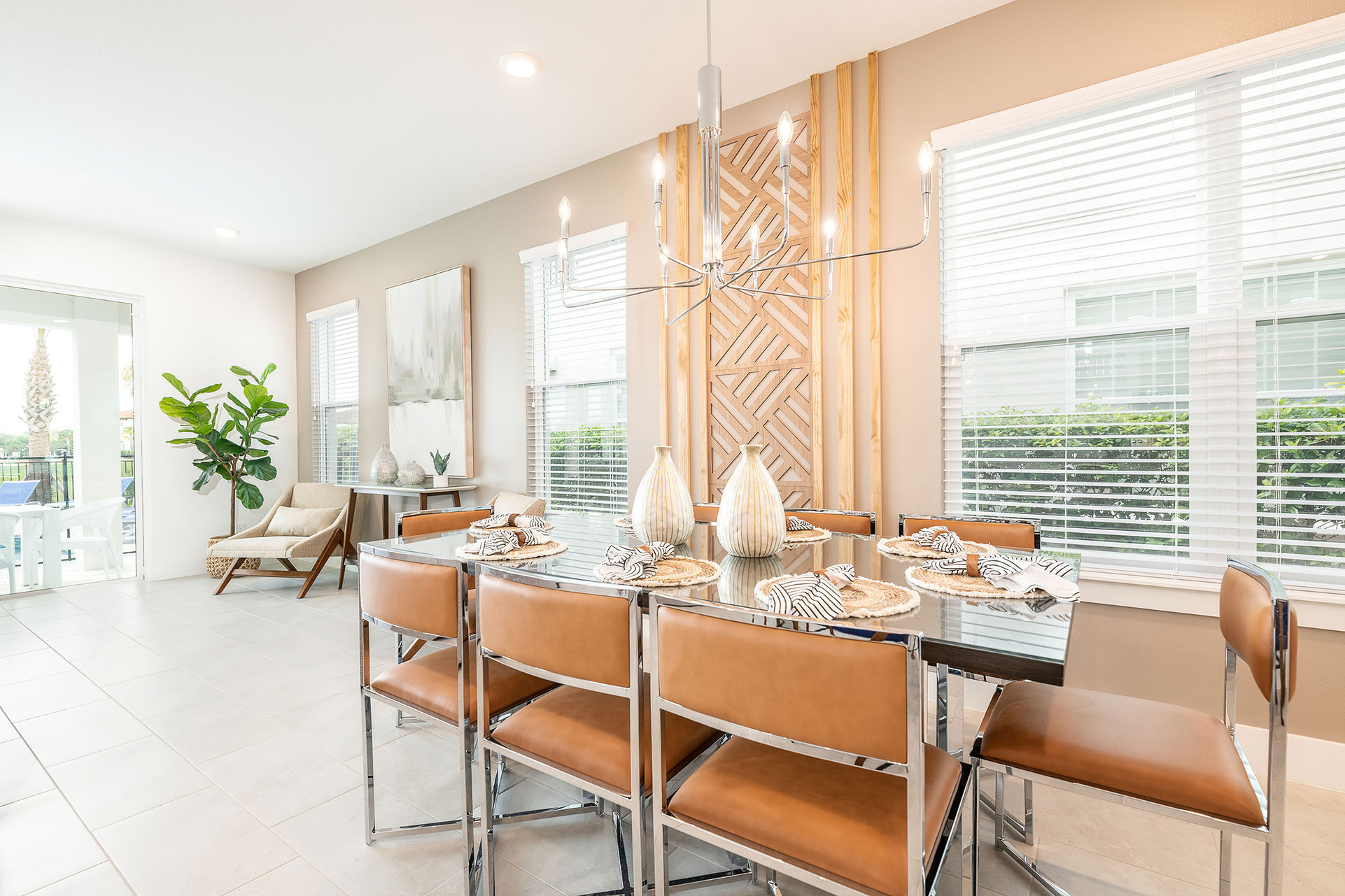 Enjoy a delicious meal at the formal dining table with seating for 8