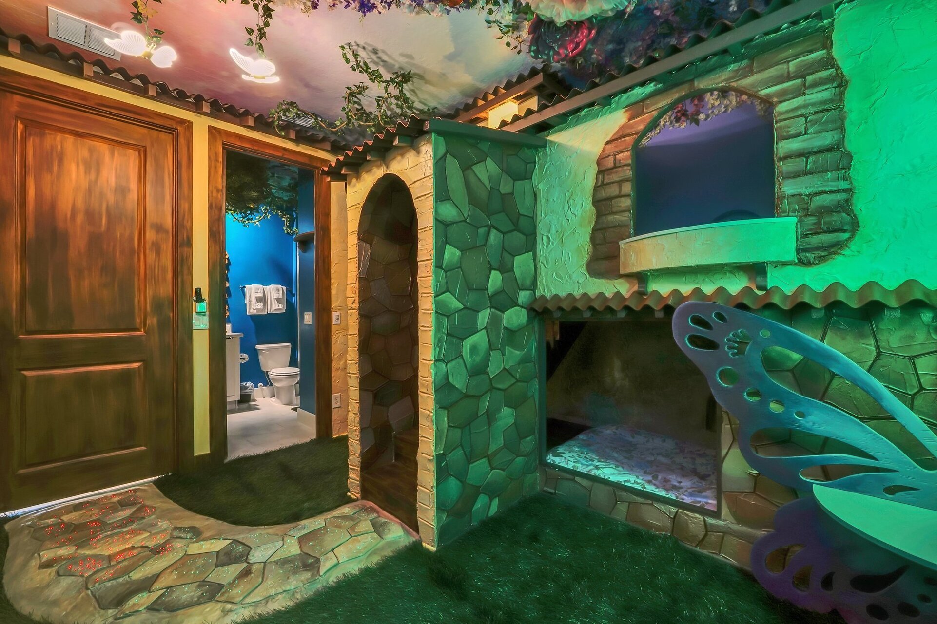 Nature-inspired decor and lush, green accents, the room evokes the serenity of a forest
