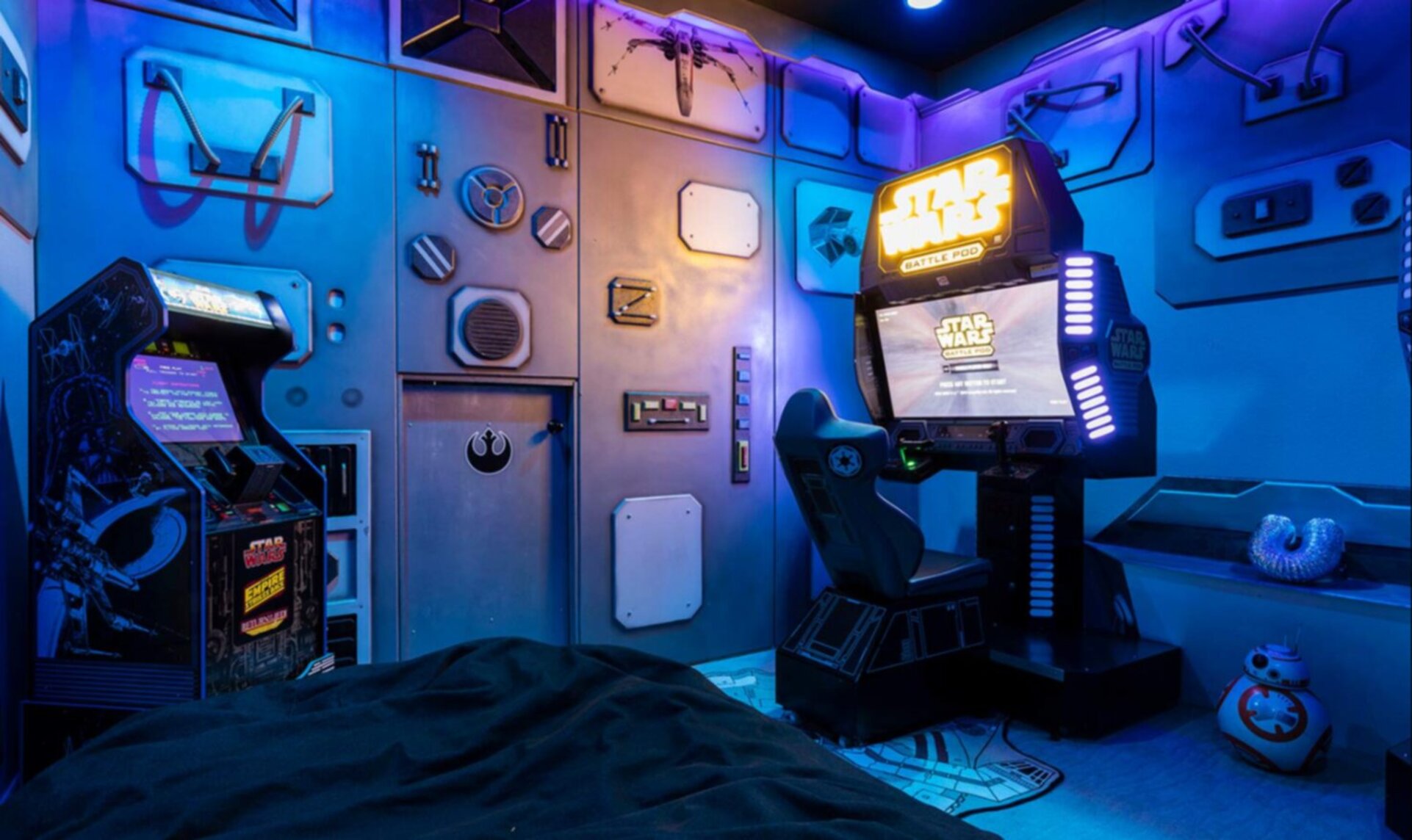 This custom built galaxy space themed game room is perfect for children of all ages