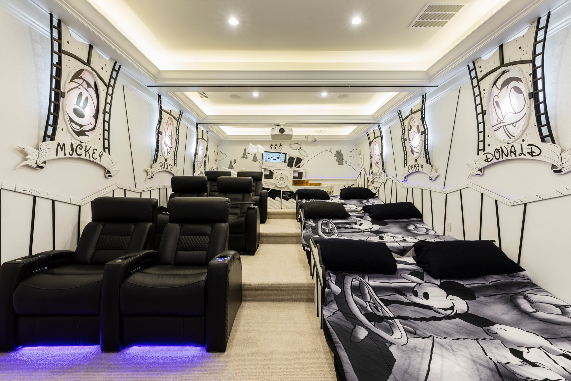 Have an amazing movie night in this cozy theater room