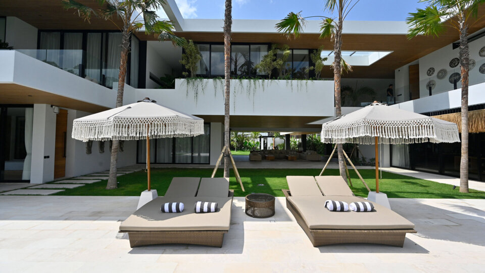 Inviting sunloungers by the pool