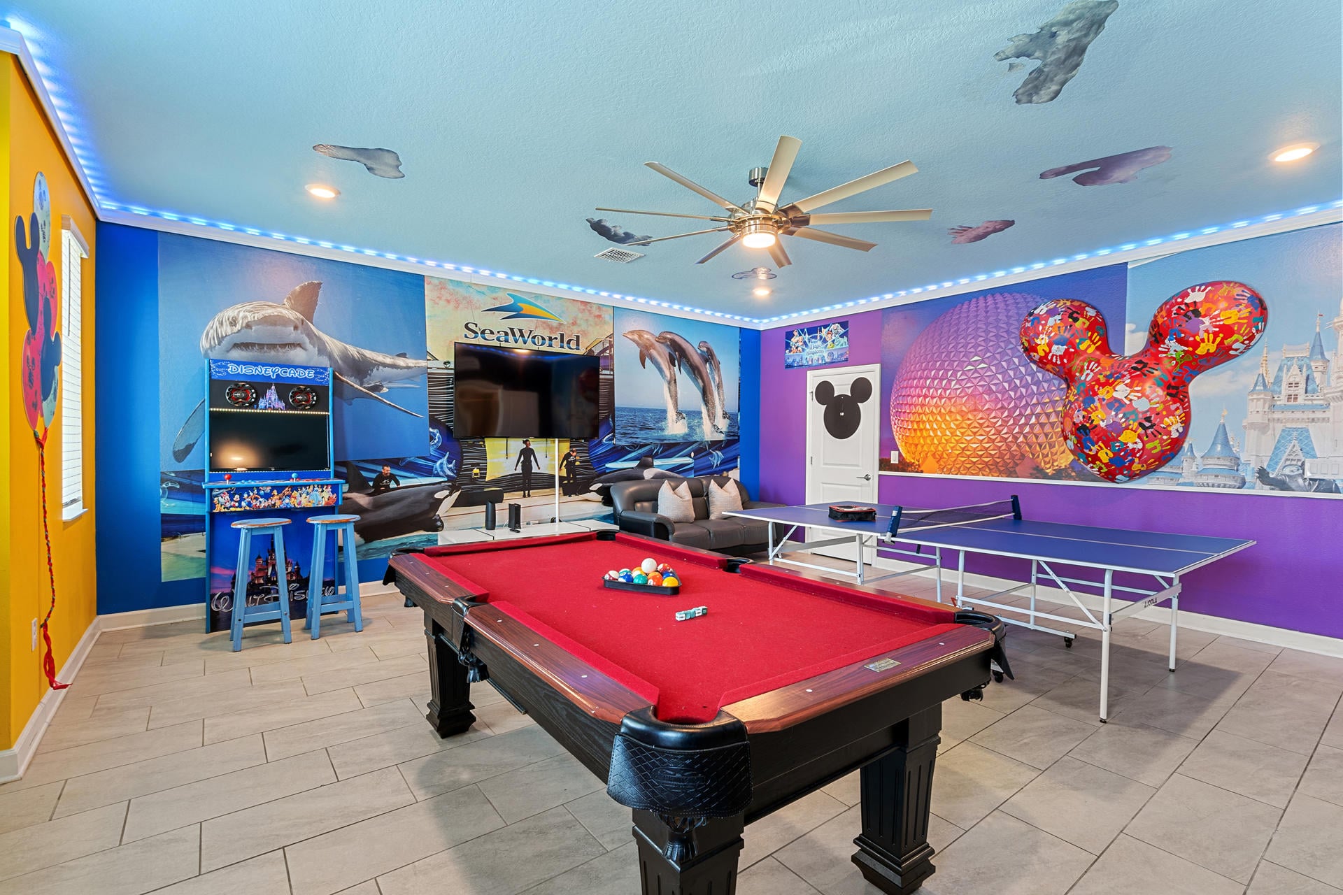 Game Room 65" Roku TV Pool Table Ping Pong