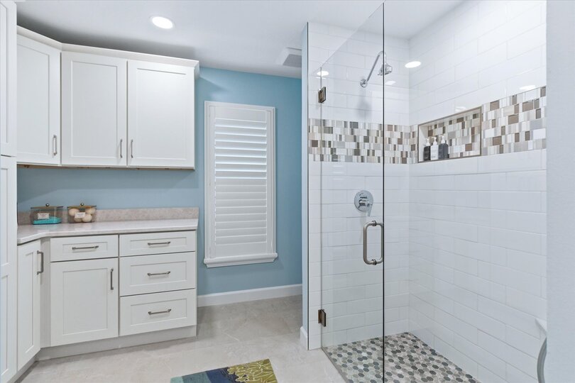 Attached Master Bathroom - walk-in shower, double vanities