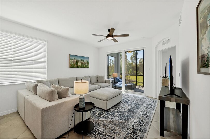 Comfy living room overlooking the nature preserve