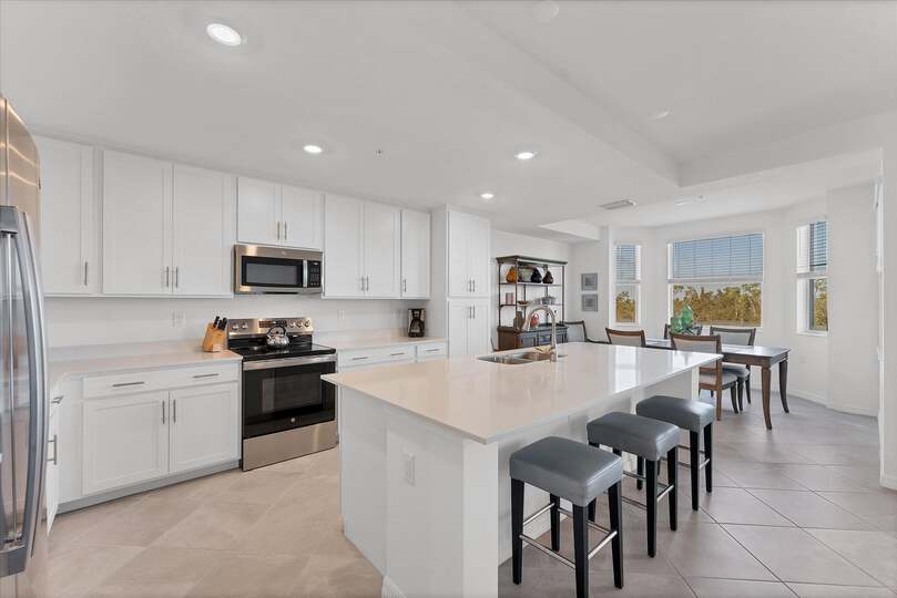 Open, full-equipped kitchen