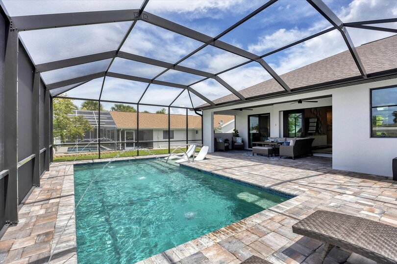 Sparkling pool overlooking canal.