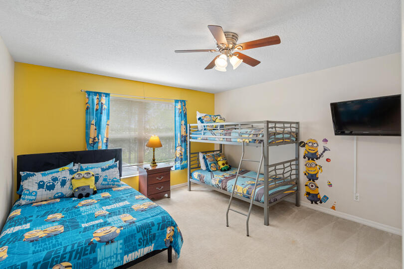Twin/Twin Bunk + Double Bedroom 2 Upstairs Minions 32" TV
